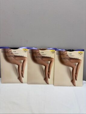 Lot 3 East 5th Sheer Caress Subtle Shapers Pantyhose SZ Short 2 Black 1 Beige